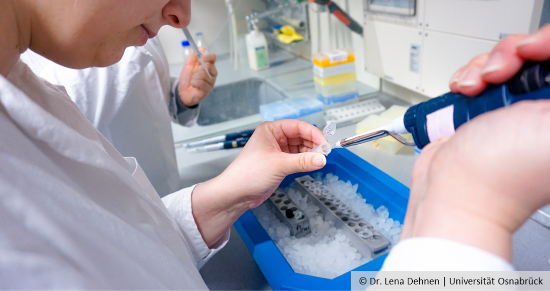 One person is handling a pipette. 